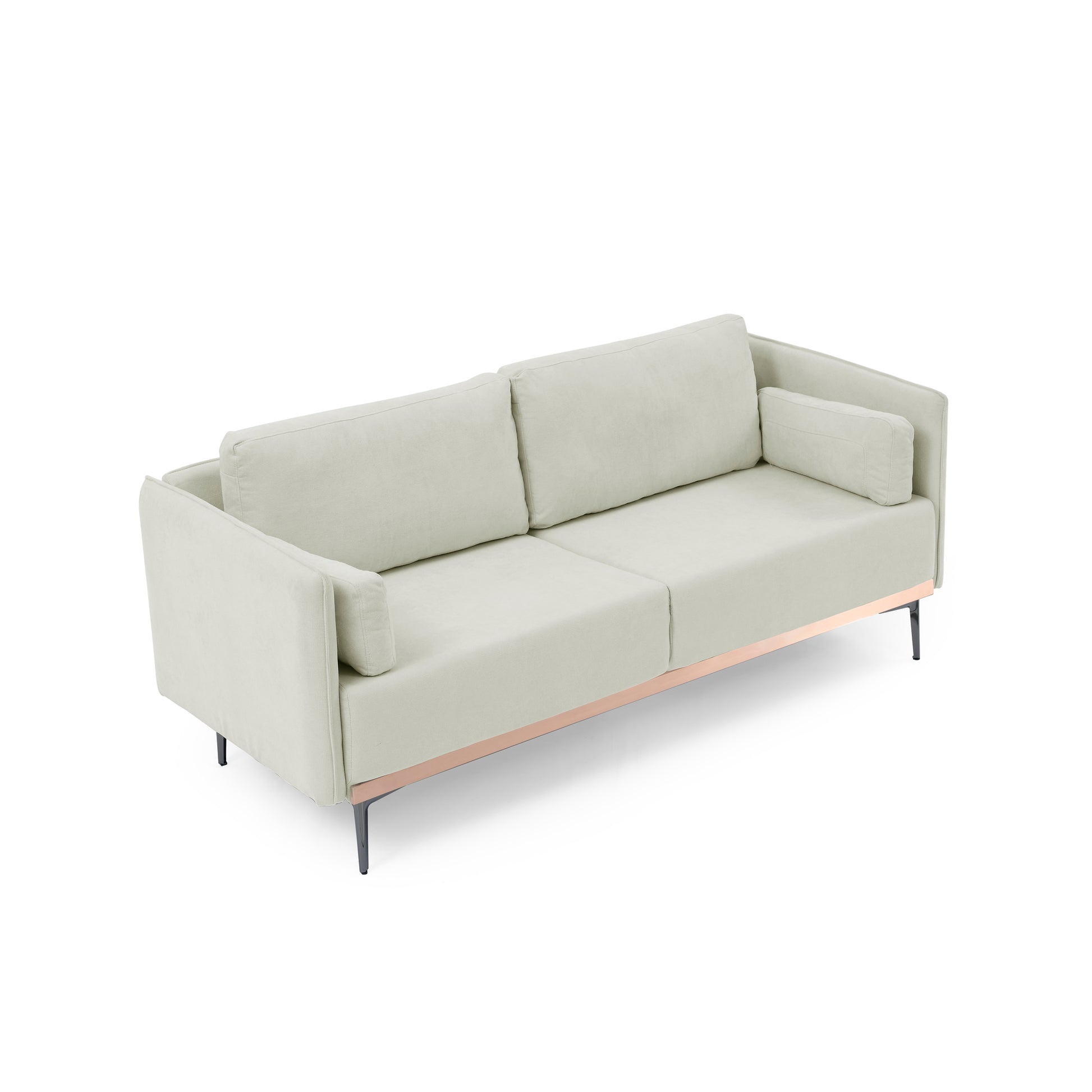 Modern Sofa 3 Seat Couch With Stainless Steel Trim And Metal Legs For Living Room, Linen Beige Beige Foam