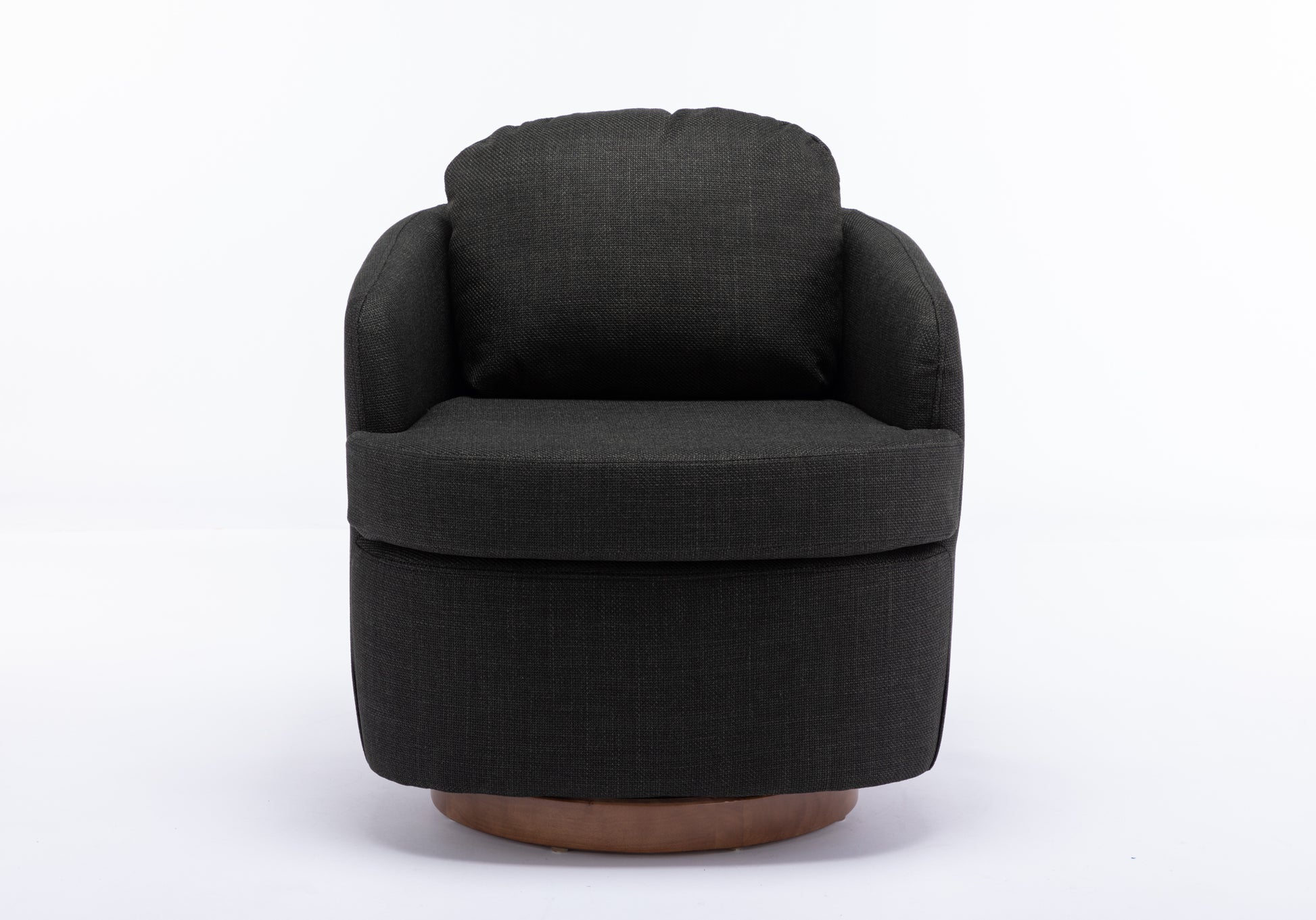 035 Linen Fabric Swivel Accent Chair With Soild Wood Round Brown Base Leg,Dark Gray Dark Gray Brown Primary Living Space Modern Eucalyptus Foam Linen