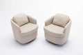 035 Linen Fabric Swivel Accent Chair With Soild Wood Round Brown Base Leg,Beige Beige Brown Primary Living Space Modern Eucalyptus Foam Linen