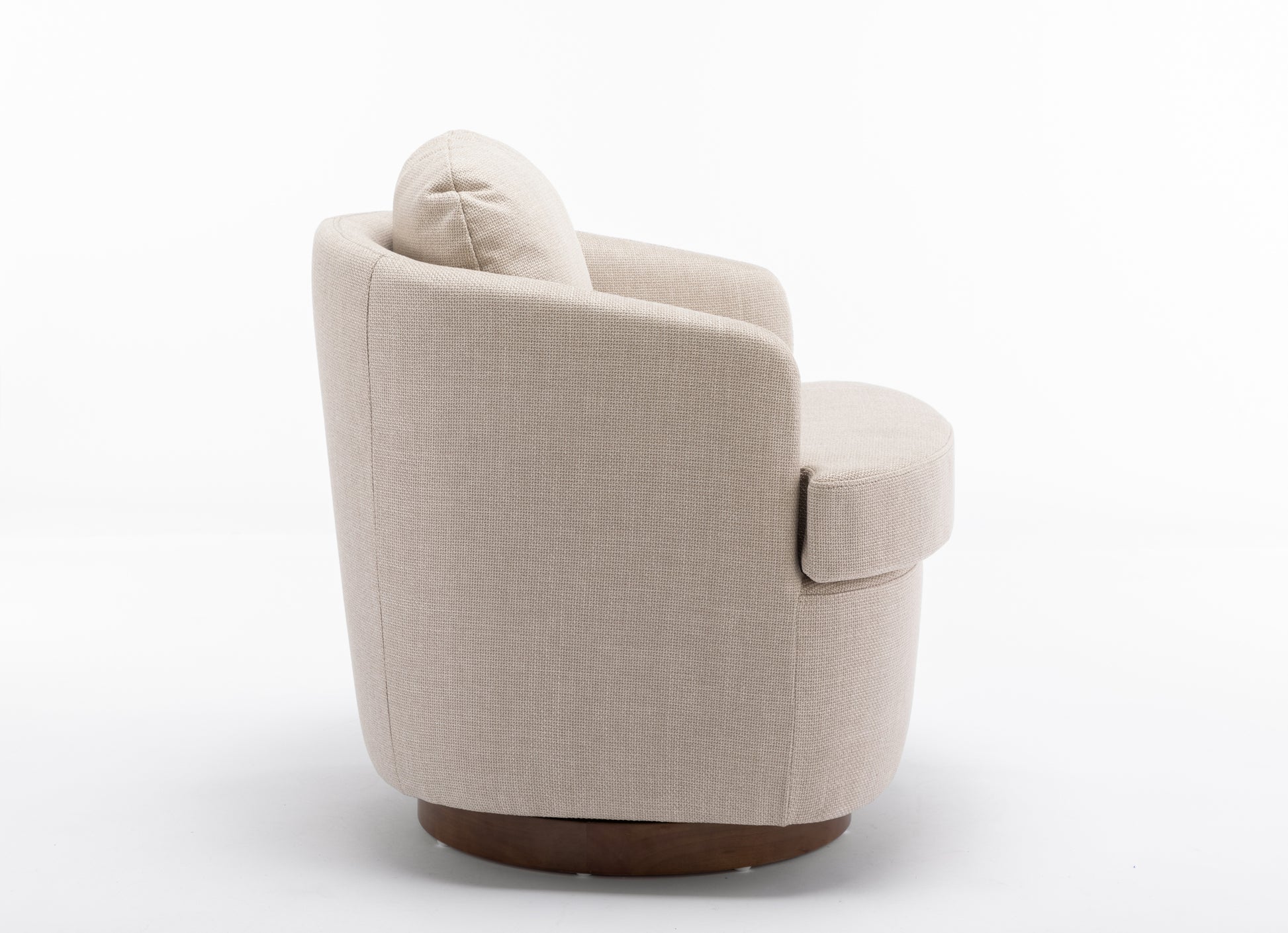 035 Linen Fabric Swivel Accent Chair With Soild Wood Round Brown Base Leg,Beige Beige Brown Primary Living Space Modern Eucalyptus Foam Linen
