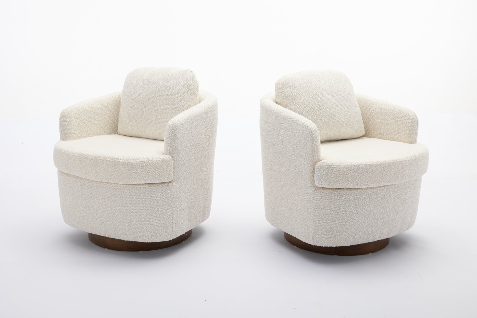 035 Boucle Fabric Swivel Accent Chair With Soild Wood Round Brown Base Leg,Ivory Ivory Brown Primary Living Space Modern Eucalyptus Foam Boucle