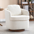 035 Boucle Fabric Swivel Accent Chair With Soild Wood Round Brown Base Leg,Ivory Ivory Brown Primary Living Space Modern Eucalyptus Foam Boucle