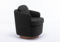 035 Linen Fabric Swivel Accent Chair With Soild Wood Round Brown Base Leg,Dark Gray Dark Gray Brown Primary Living Space Modern Eucalyptus Foam Linen