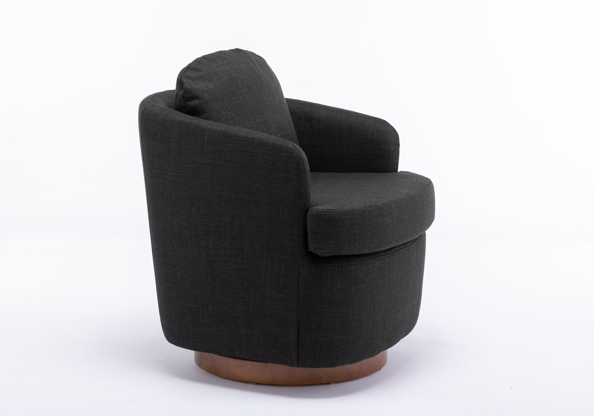 035 Linen Fabric Swivel Accent Chair With Soild Wood Round Brown Base Leg,Dark Gray Dark Gray Brown Primary Living Space Modern Eucalyptus Foam Linen