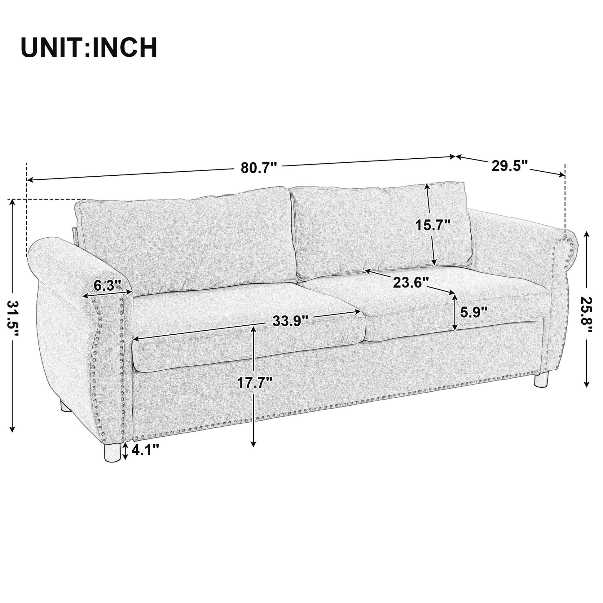 80.7'' 2 In 1 Sofa Bed Sleeper With Large Memory Mattress 63''*70.9*3.3 Inch , For Living Room Spaces Bedroom Gray Polyester