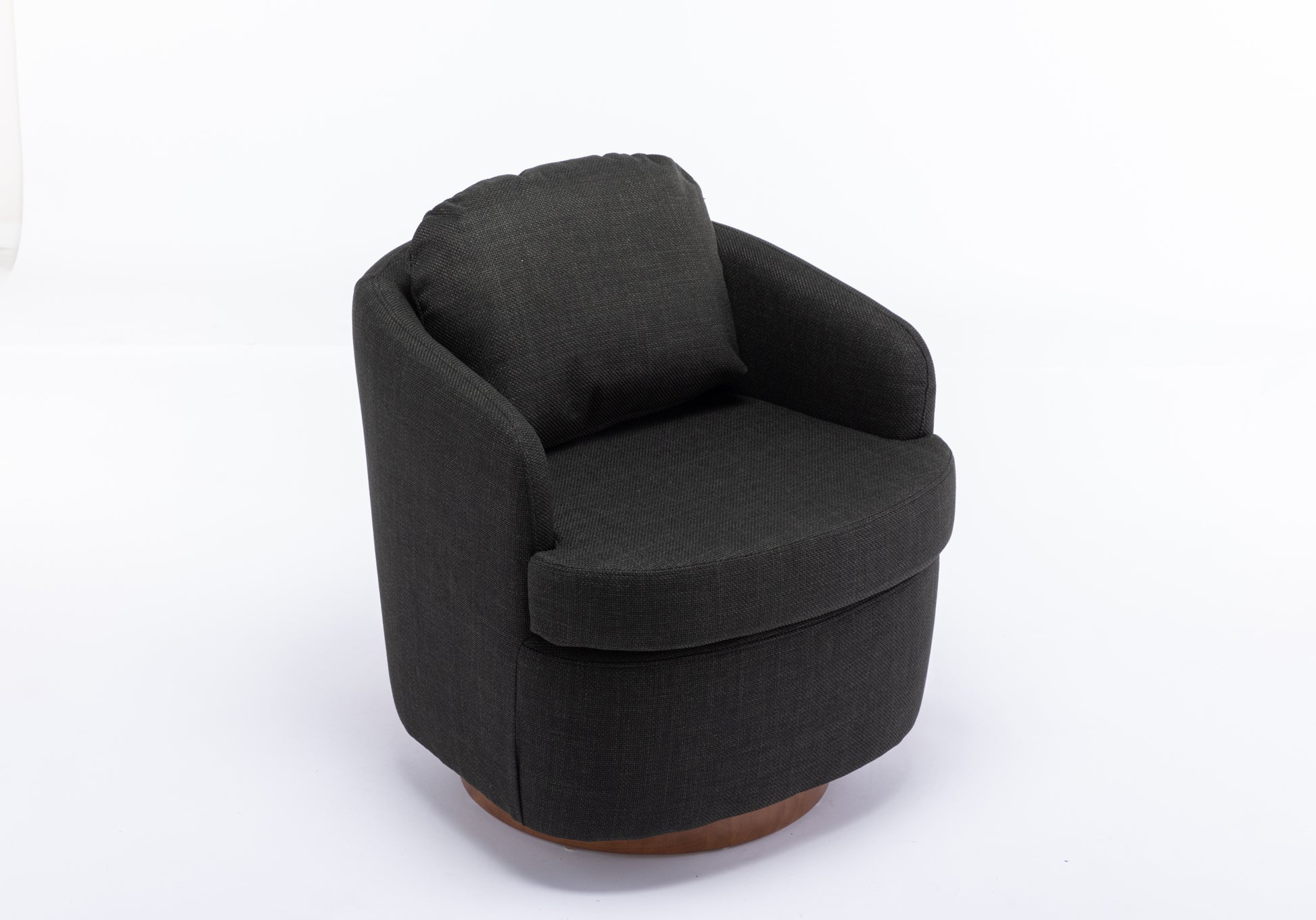035 Linen Fabric Swivel Accent Chair With Soild Wood Round Brown Base Leg,Dark Gray Dark Gray Brown Primary Living Space Modern Eucalyptus Foam Linen