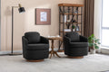 035 Linen Fabric Swivel Accent Chair With Soild Wood Round Brown Base Leg,Dark Gray Dark Gray Brown Primary Living Space Modern Eucalyptus Foam Linen