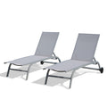 Chaise Lounge Outdoor Set Of 2, Lounge Chairs For Outside With Wheels, Outdoor Lounge Chairs With 5 Adjustable Position, Pool Lounge Chairs For Patio, Beach, Yard, Deck, Poolside Grey,2 Lounge Chairs Grey Aluminium