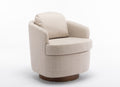 035 Linen Fabric Swivel Accent Chair With Soild Wood Round Brown Base Leg,Beige Beige Brown Primary Living Space Modern Eucalyptus Foam Linen