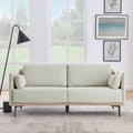 Modern Sofa 3 Seat Couch With Stainless Steel Trim And Metal Legs For Living Room, Linen Beige Beige Foam