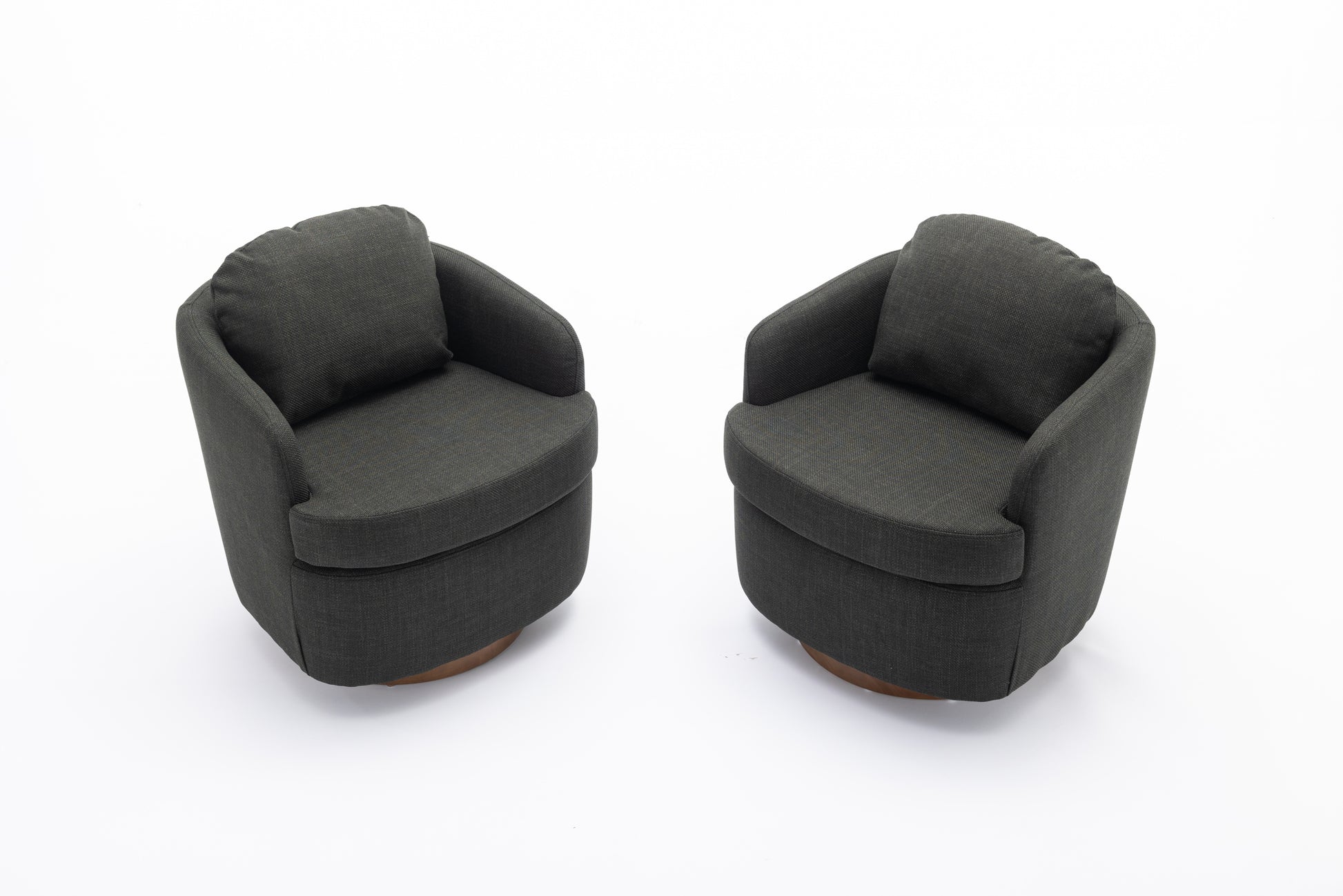 035 Linen Fabric Swivel Accent Chair With Soild Wood Round Brown Base Leg,Dark Gray Dark Gray Brown Primary Living Space Modern Eucalyptus Foam Linen