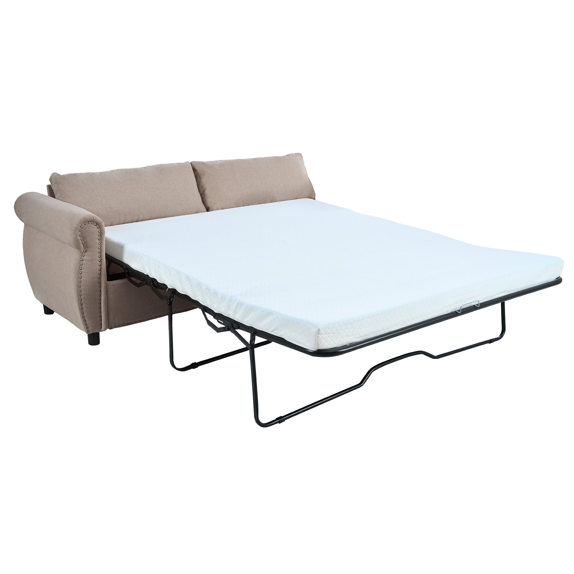 80.7'' 2 In 1 Sofa Bed Sleeper With Large Mattress 63''*70.9*3.3 Inch , For Living Room Spaces Bedroom Beige Polyester