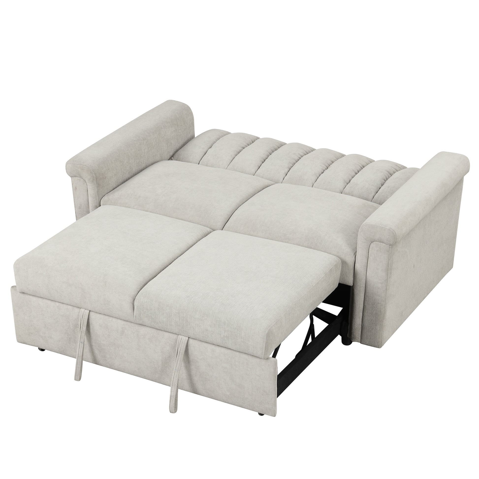 Convertible Soft Cushion Sofa Pull Bed ,For Two People To Sit On Beige Polyester