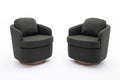 035 Linen Fabric Swivel Accent Chair With Soild Wood Round Brown Base Leg,Dark Gray Dark Gray Brown Primary Living Space Modern Eucalyptus Foam Linen