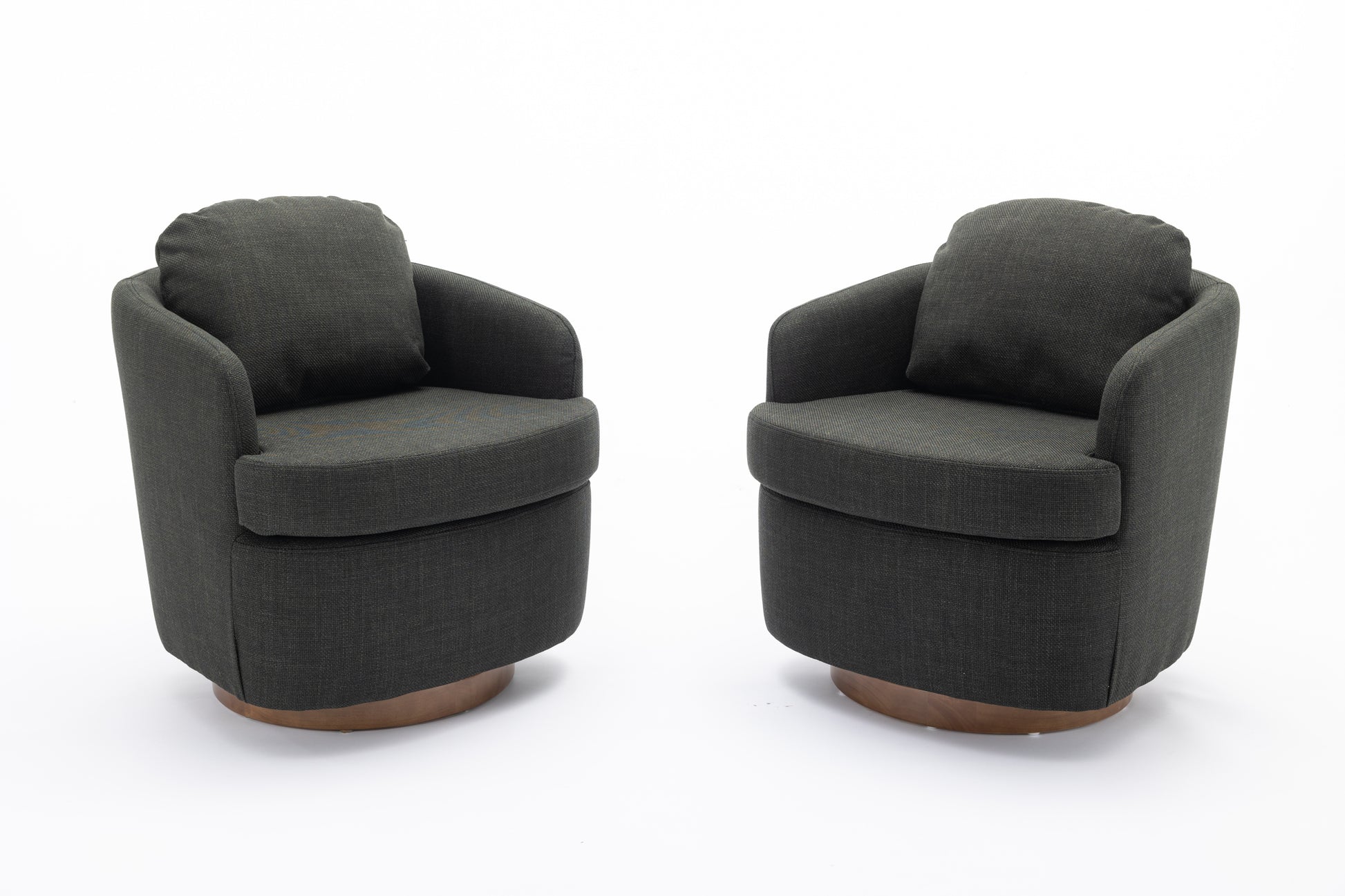 035 Linen Fabric Swivel Accent Chair With Soild Wood Round Brown Base Leg,Dark Gray Dark Gray Brown Primary Living Space Modern Eucalyptus Foam Linen