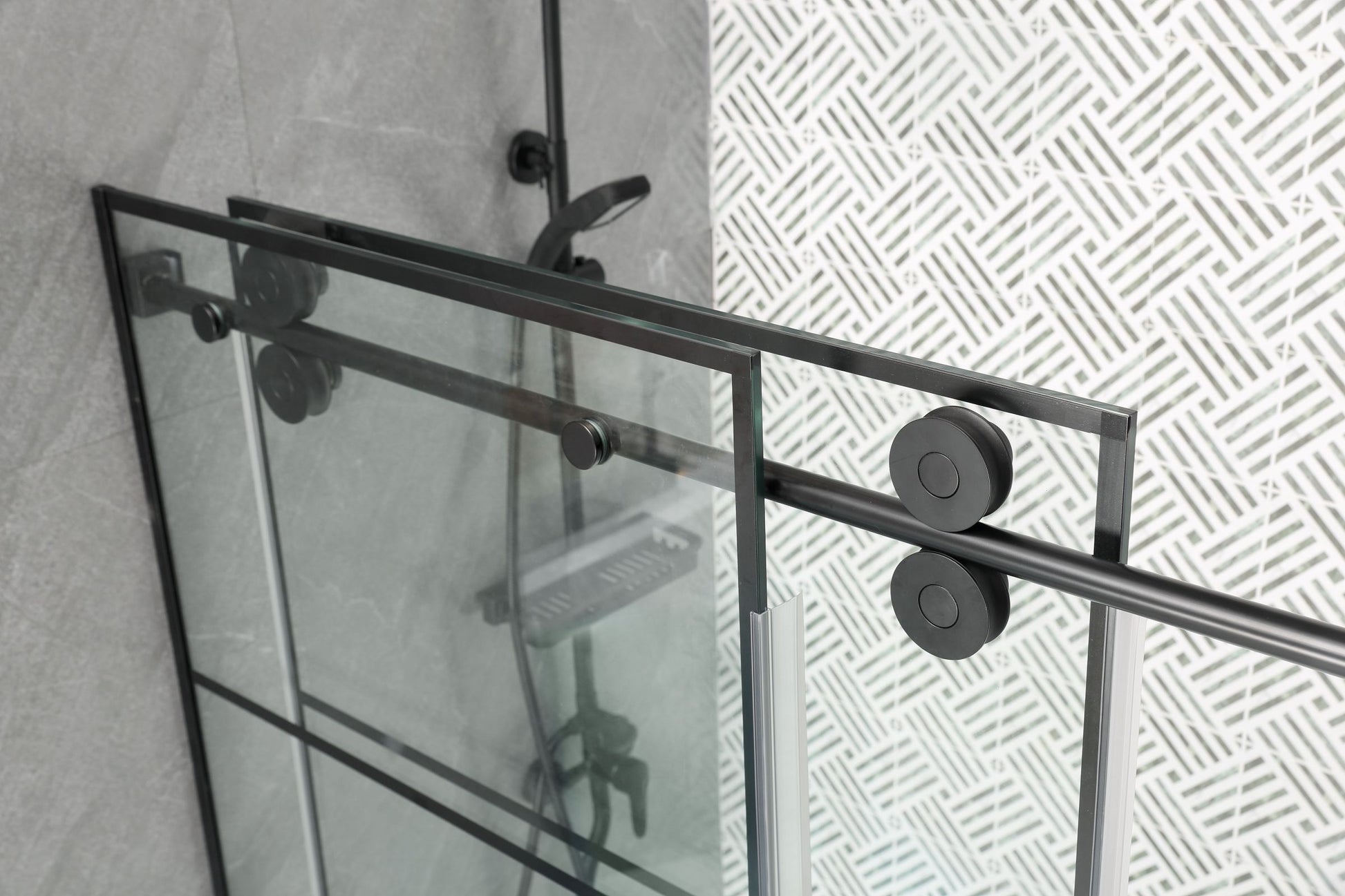 Frameless Glass Shower Door Adjustable 56 60 In.W Black Sliding Shower Door,Certified Thick Clear Clear Tempered Glass,304 Stainless Steel Hardware Matt Black Stainless Steel
