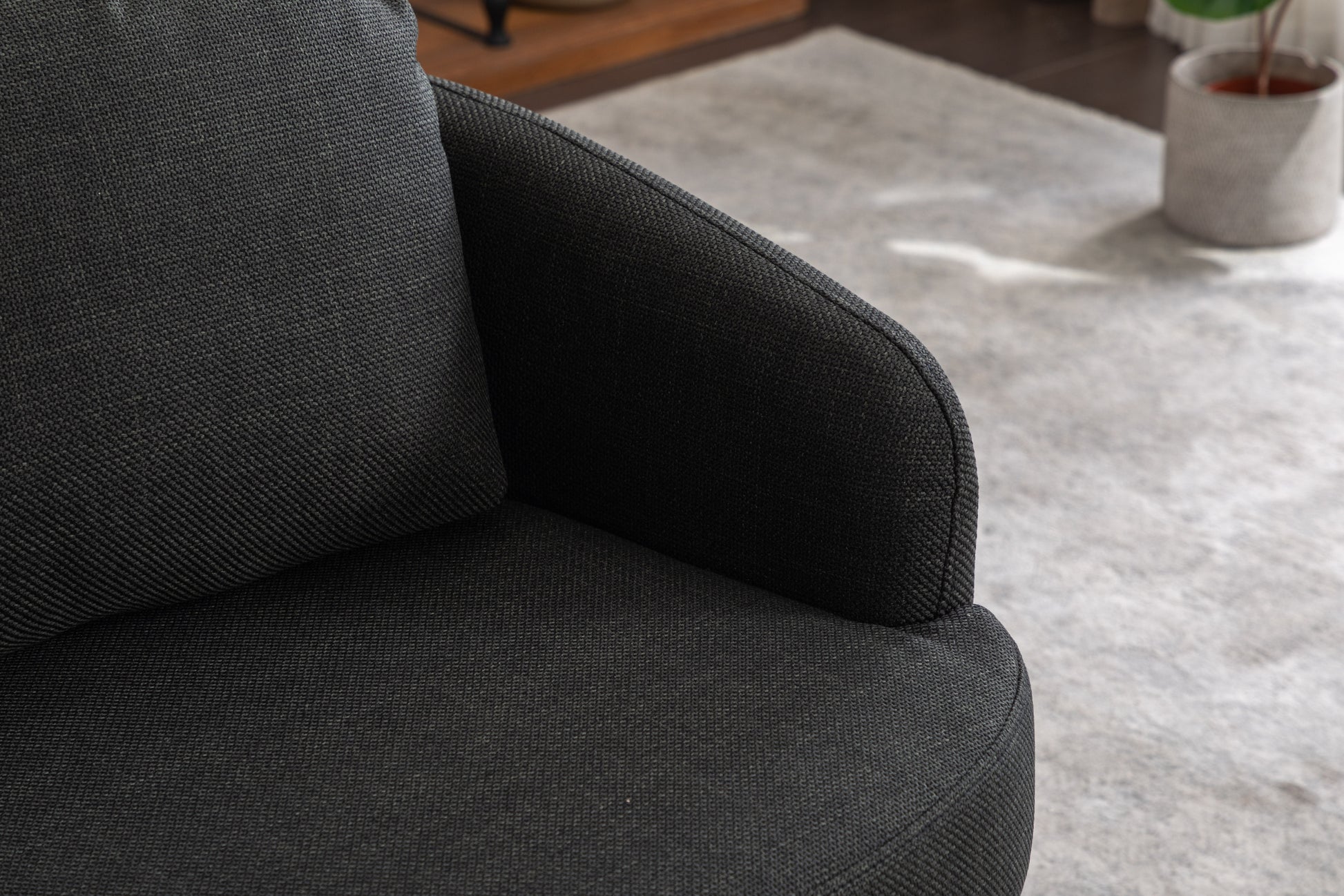 035 Linen Fabric Swivel Accent Chair With Soild Wood Round Brown Base Leg,Dark Gray Dark Gray Brown Primary Living Space Modern Eucalyptus Foam Linen