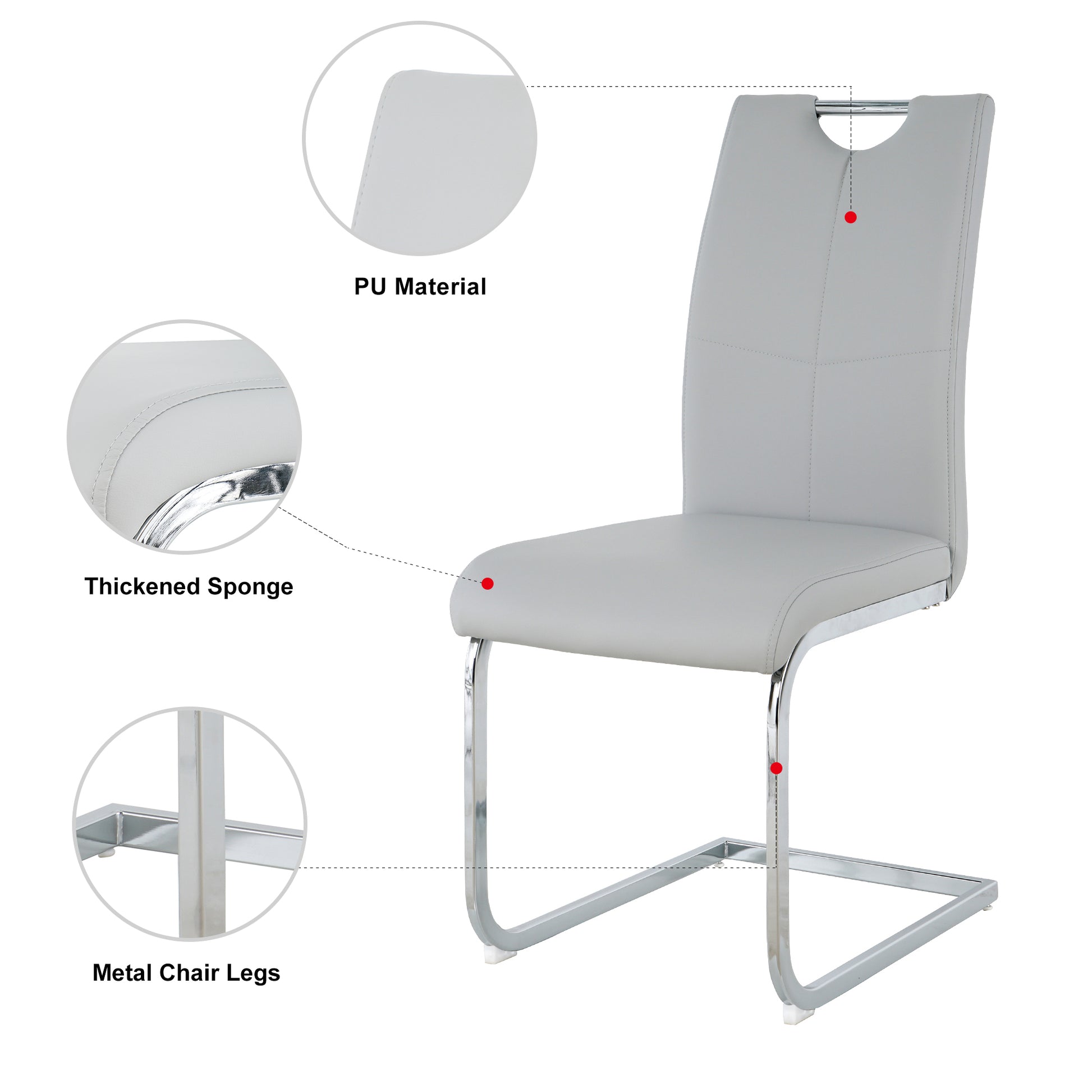 Modern Simple Rectangular Glass Dining Table, Solid Tempered Glass Tabletop, Electroplated Table Legs, Gray Pu Dining Chair Set, Suitable For Restaurant Kitchen Use Set Of 7 Upholstered Chair Glass Gray Pu Seats 6 Metal Rectangular Dining Table With