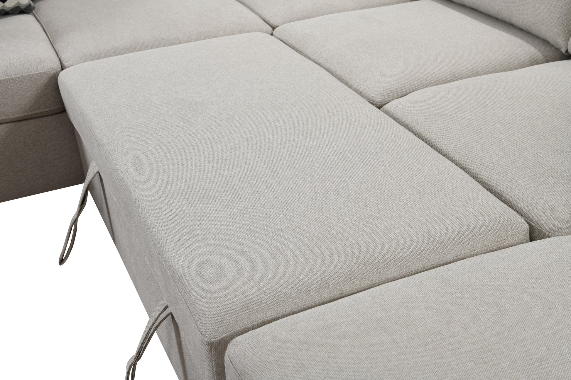 125'' Modern U Shaped 7 Seat Sectional Sofa Couch With Cabinet,Sofa Bed With Storage Chaise Pull Out Couch Bed For Living Room,Beige Light Brown Wood Primary Living Space Heavy Duty Eucalyptus 7 Seat Beige Polyester Soft Pillow Back Modern Square Arms