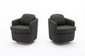 035 Linen Fabric Swivel Accent Chair With Soild Wood Round Brown Base Leg,Dark Gray Dark Gray Brown Primary Living Space Modern Eucalyptus Foam Linen