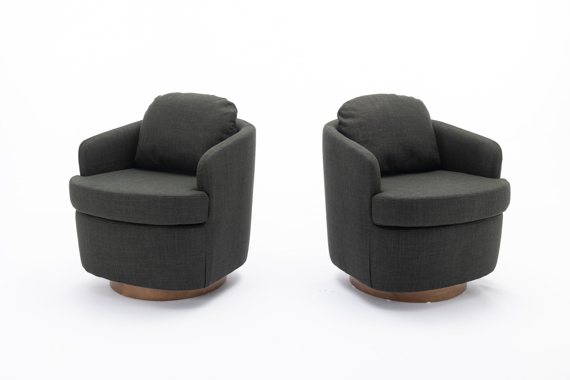 035 Linen Fabric Swivel Accent Chair With Soild Wood Round Brown Base Leg,Dark Gray Dark Gray Brown Primary Living Space Modern Eucalyptus Foam Linen