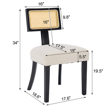 Heng Ming T Back Imitation Rattan Dining Chair, Linen Fabric With Adjustment Mat, Suitable For Kitchen, Dining Room, Balcony, Bedroom,Set Of 2 Beige Fabric