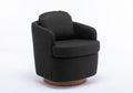 035 Linen Fabric Swivel Accent Chair With Soild Wood Round Brown Base Leg,Dark Gray Dark Gray Brown Primary Living Space Modern Eucalyptus Foam Linen