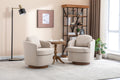 035 Linen Fabric Swivel Accent Chair With Soild Wood Round Brown Base Leg,Beige Beige Brown Primary Living Space Modern Eucalyptus Foam Linen