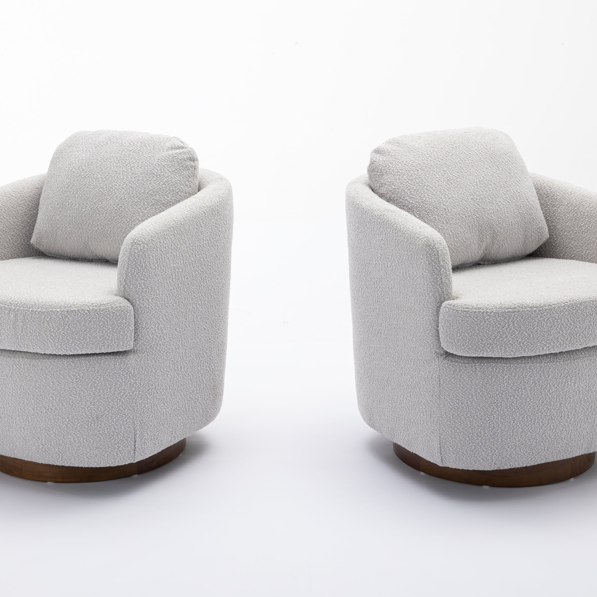 035 Boucle Fabric Swivel Accent Chair With Soild Wood Round Brown Base Leg,Light Gray Light Gray Brown Primary Living Space Modern Eucalyptus Foam Boucle