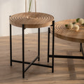 Modern Thread Design Round Coffee Tablemdf Table Top With Cross Legs Metal Base Set Of 2 Pcs Natural Mdf Steel