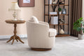 035 Linen Fabric Swivel Accent Chair With Soild Wood Round Brown Base Leg,Beige Beige Brown Primary Living Space Modern Eucalyptus Foam Linen
