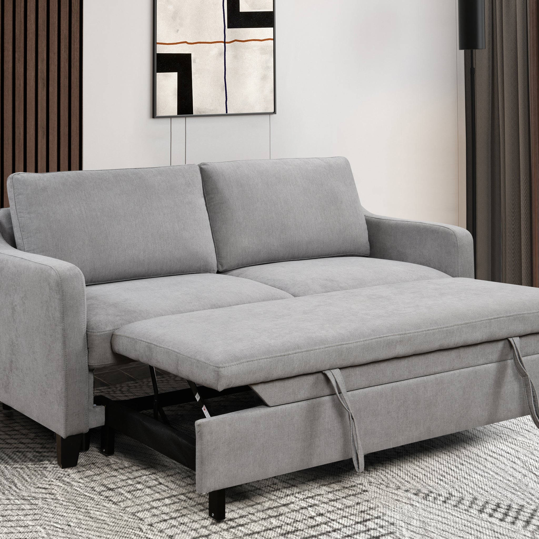 69"3 In 1 Convertible Queen Sleeper Sofa Bed, Modern Fabric Loveseat Futon Sofa Couch W Pullout Bed, Small Beautiful Seat Lounge Sofa W Reclining Backrest, Furniture For Living Room, White Gray