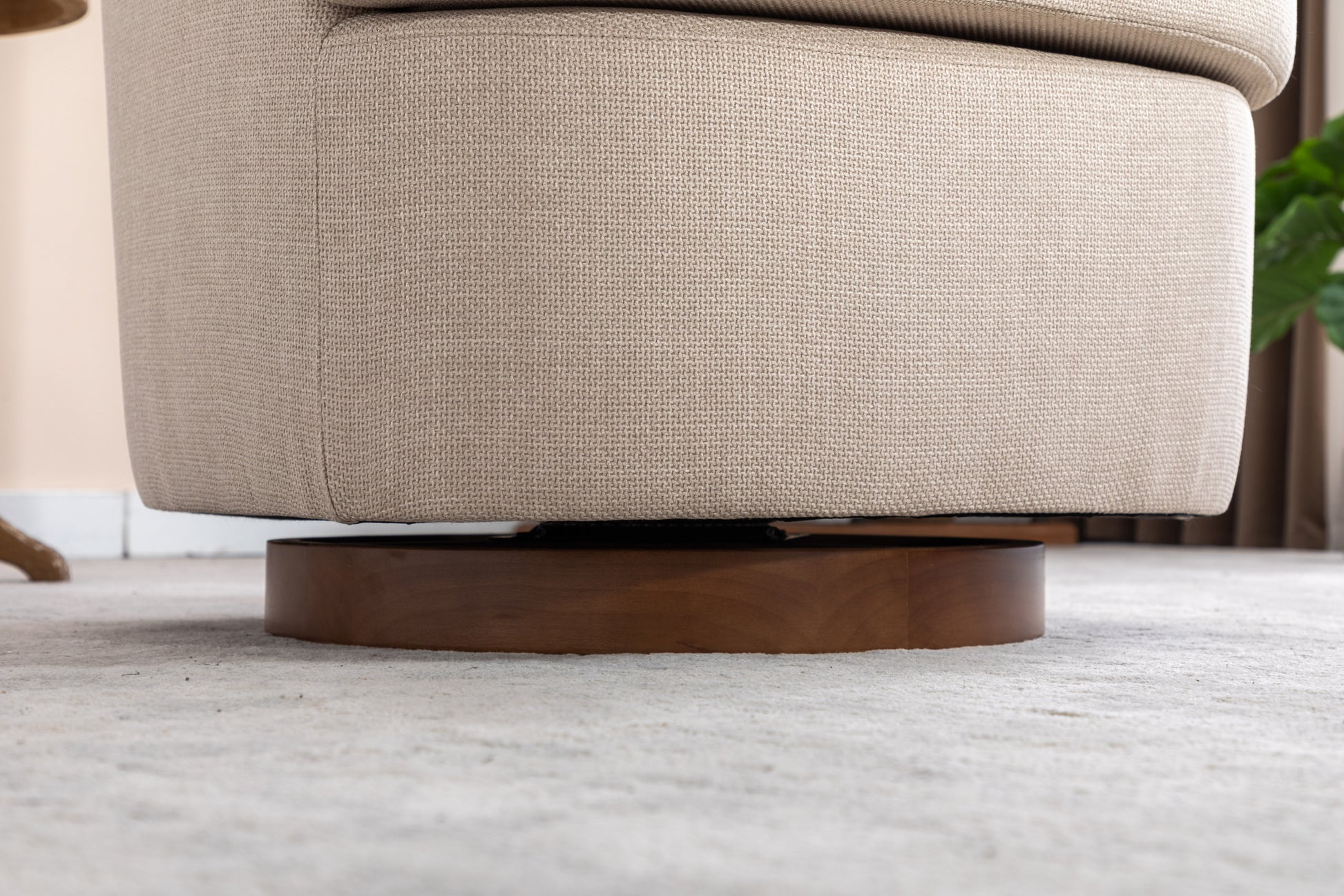035 Linen Fabric Swivel Accent Chair With Soild Wood Round Brown Base Leg,Beige Beige Brown Primary Living Space Modern Eucalyptus Foam Linen