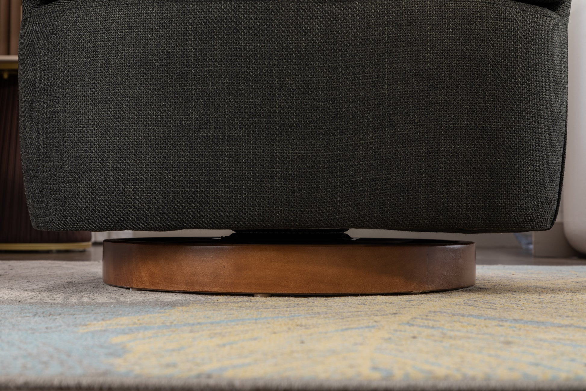 035 Linen Fabric Swivel Accent Chair With Soild Wood Round Brown Base Leg,Dark Gray Dark Gray Brown Primary Living Space Modern Eucalyptus Foam Linen