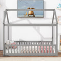 Twin House Bed With Guardrails, Slats ,Grey Twin Grey Wood Bedroom American Design Pine Bed Frame Pine