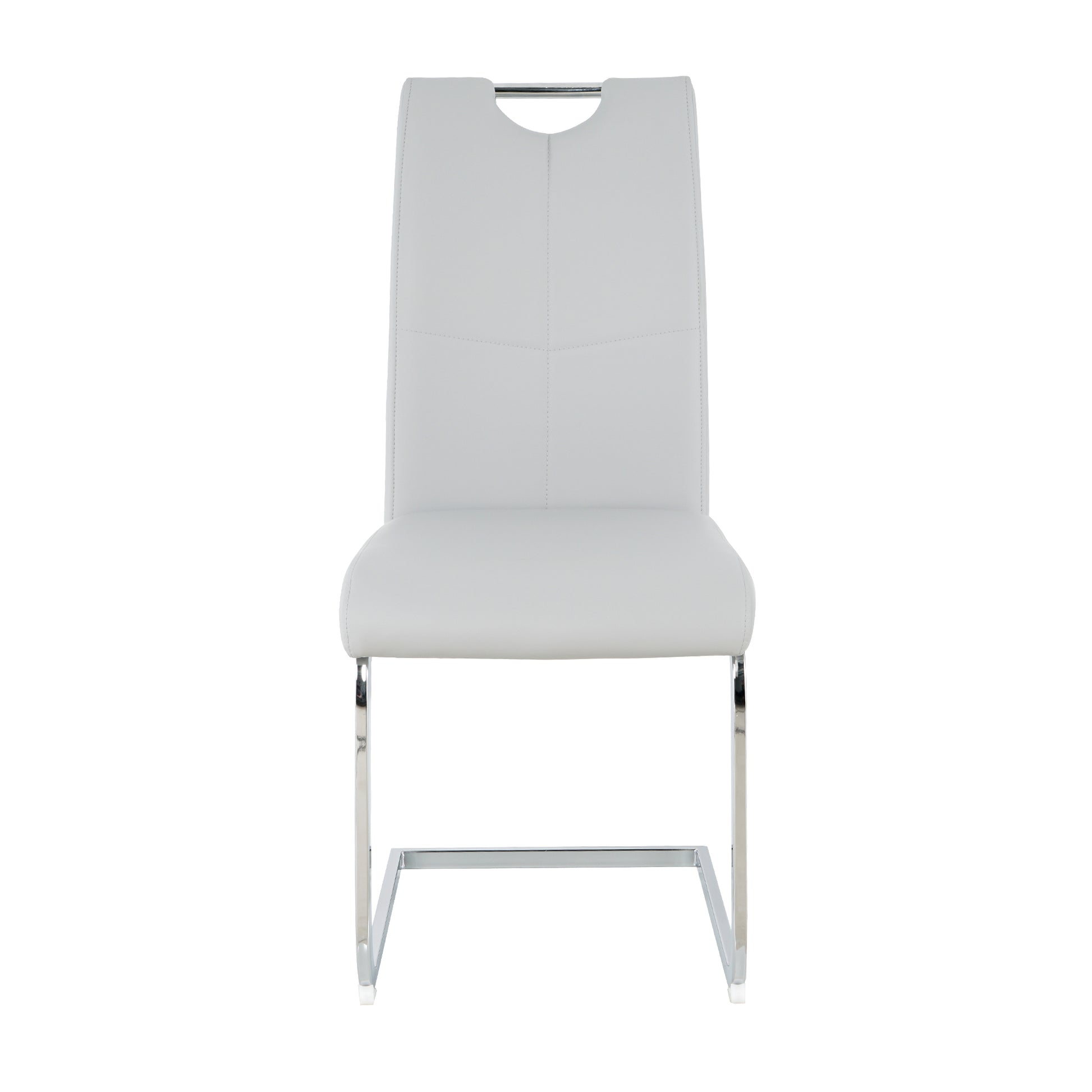 Modern Dining Chairs With Faux Leather Padded Seat Dining Living Room Chairs Upholstered Chair With Chrome Metal Legs Design For Kitchen, Living, Bedroom, Dining Room Side Chairs Set Of 4 Grey Silver Metal