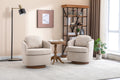035 Linen Fabric Swivel Accent Chair With Soild Wood Round Brown Base Leg,Beige Beige Brown Primary Living Space Modern Eucalyptus Foam Linen