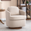 035 Linen Fabric Swivel Accent Chair With Soild Wood Round Brown Base Leg,Beige Beige Brown Primary Living Space Modern Eucalyptus Foam Linen