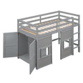 Wood Twin Size Loft Bed With Built In Storage Wardrobe And 2 Windows, Gray Box Spring Not Required Twin Gray Wood Bedroom Wood