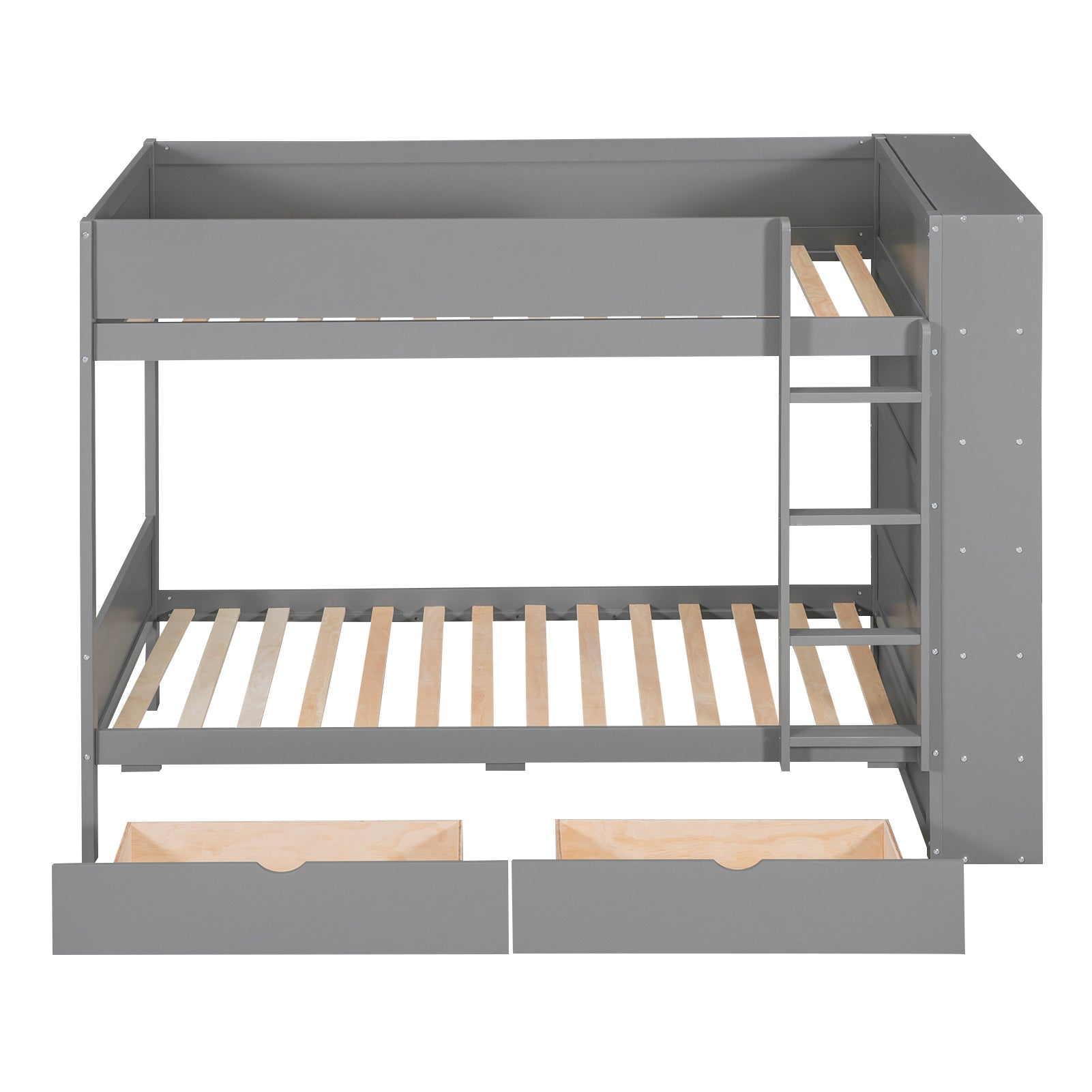 Twin Over Twin Bunk Bed With 2 Drawers And Multi Layer Cabinet, Gray Gray Solid Wood Mdf