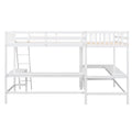 Wood Twin Size L Shaped Loft Bed With Ladder And 2 Built In L Shaped Desks, White Box Spring Not Required Twin White Wood Bedroom Solid Wood Mdf