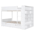 Full Over Full Bunk Bed With 2 Drawers And Multi Layer Cabinet, White White Solid Wood Mdf