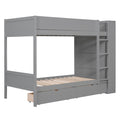 Twin Over Twin Bunk Bed With 2 Drawers And Multi Layer Cabinet, Gray Gray Solid Wood Mdf