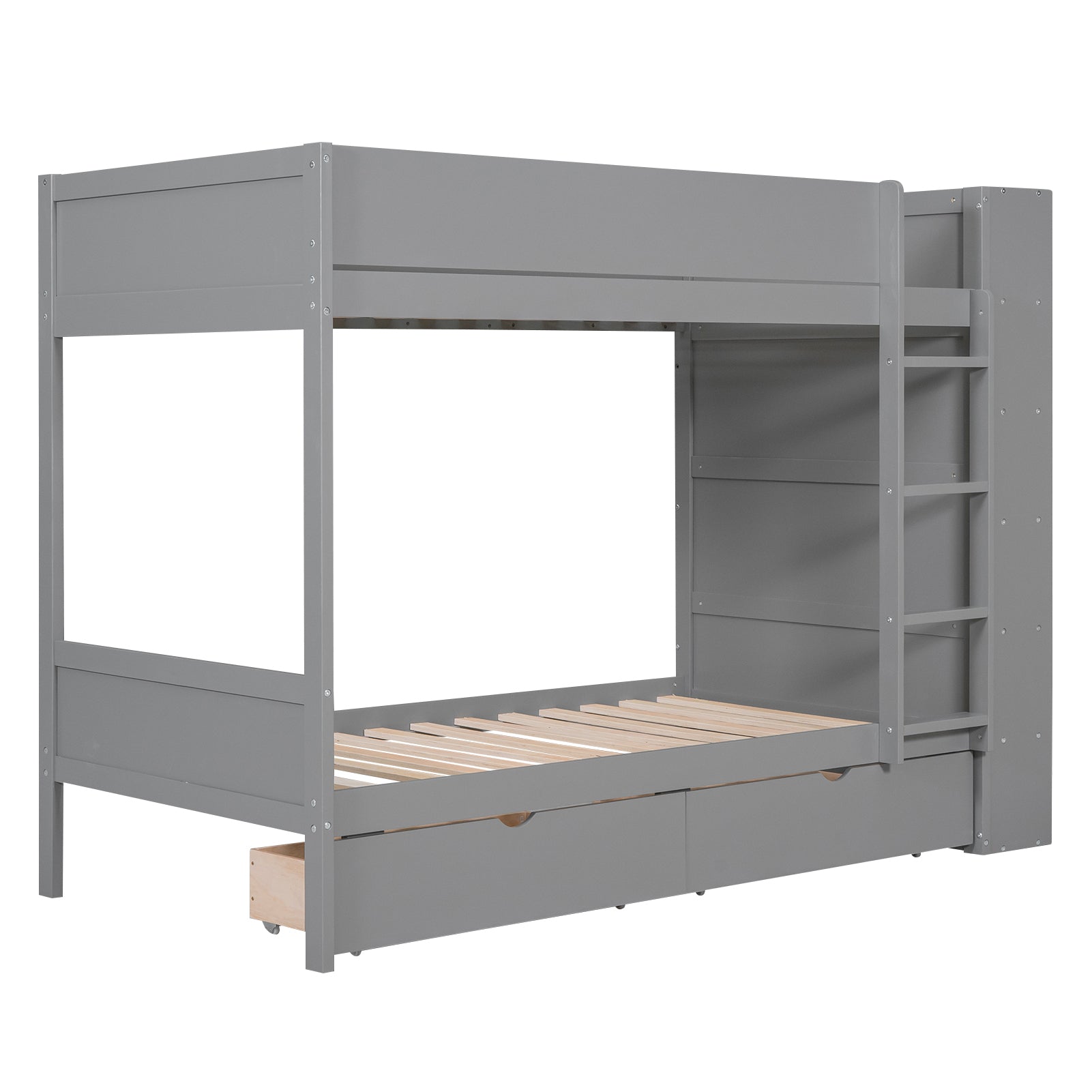 Twin Over Twin Bunk Bed With 2 Drawers And Multi Layer Cabinet, Gray Gray Solid Wood Mdf