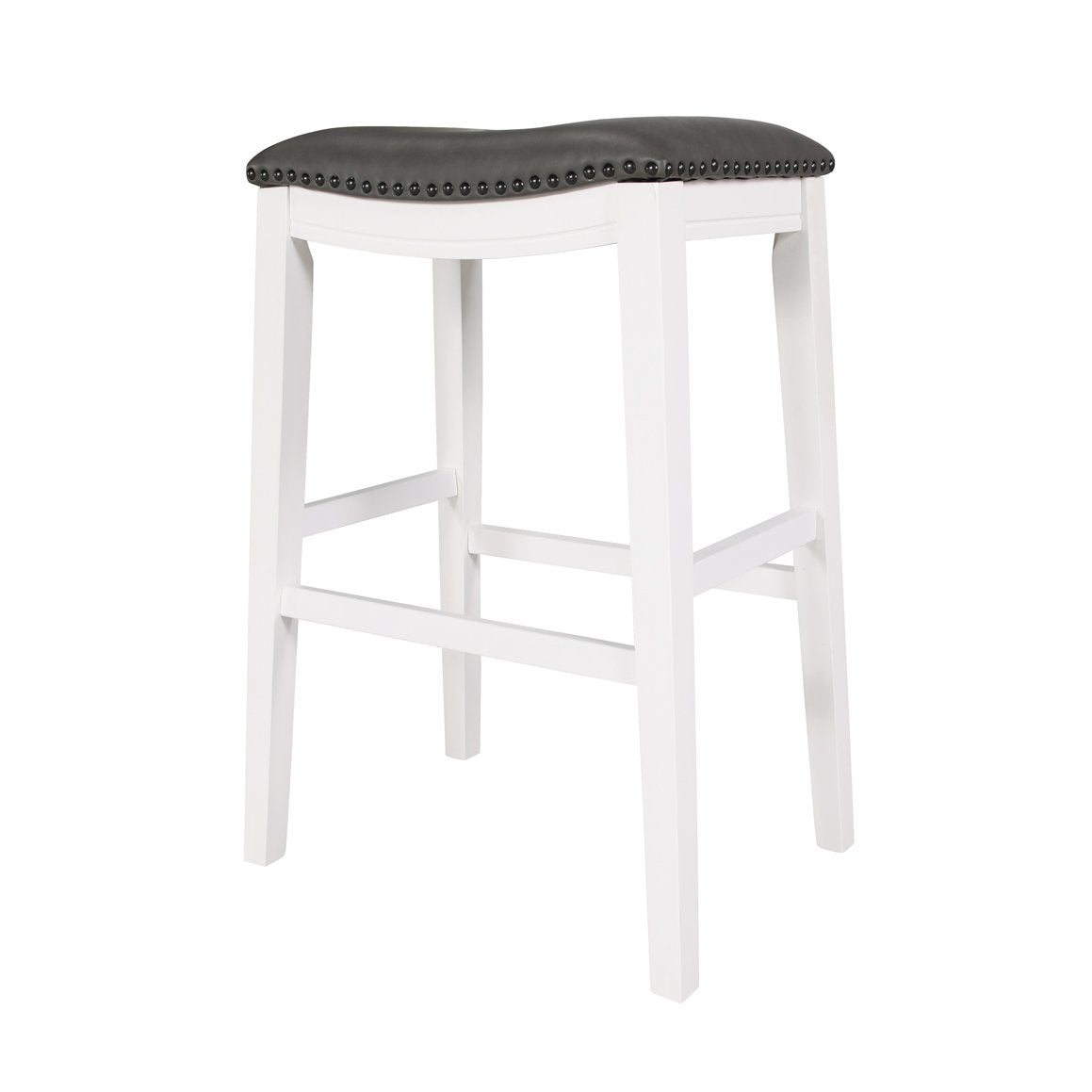 Saddle Stool, 29" Barstool, White Dark Gray Pu, Set Of 2 White Wood