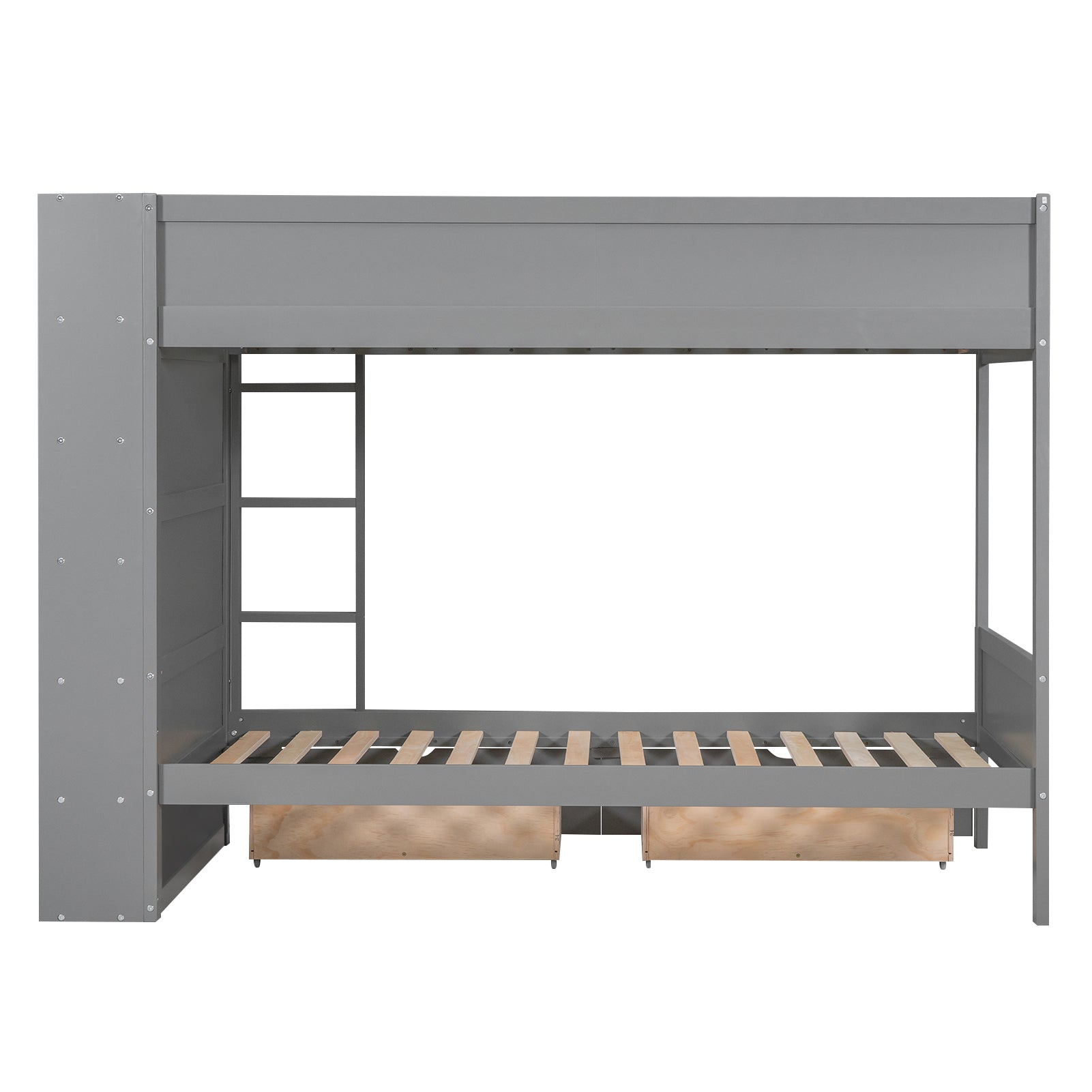 Twin Over Twin Bunk Bed With 2 Drawers And Multi Layer Cabinet, Gray Gray Solid Wood Mdf