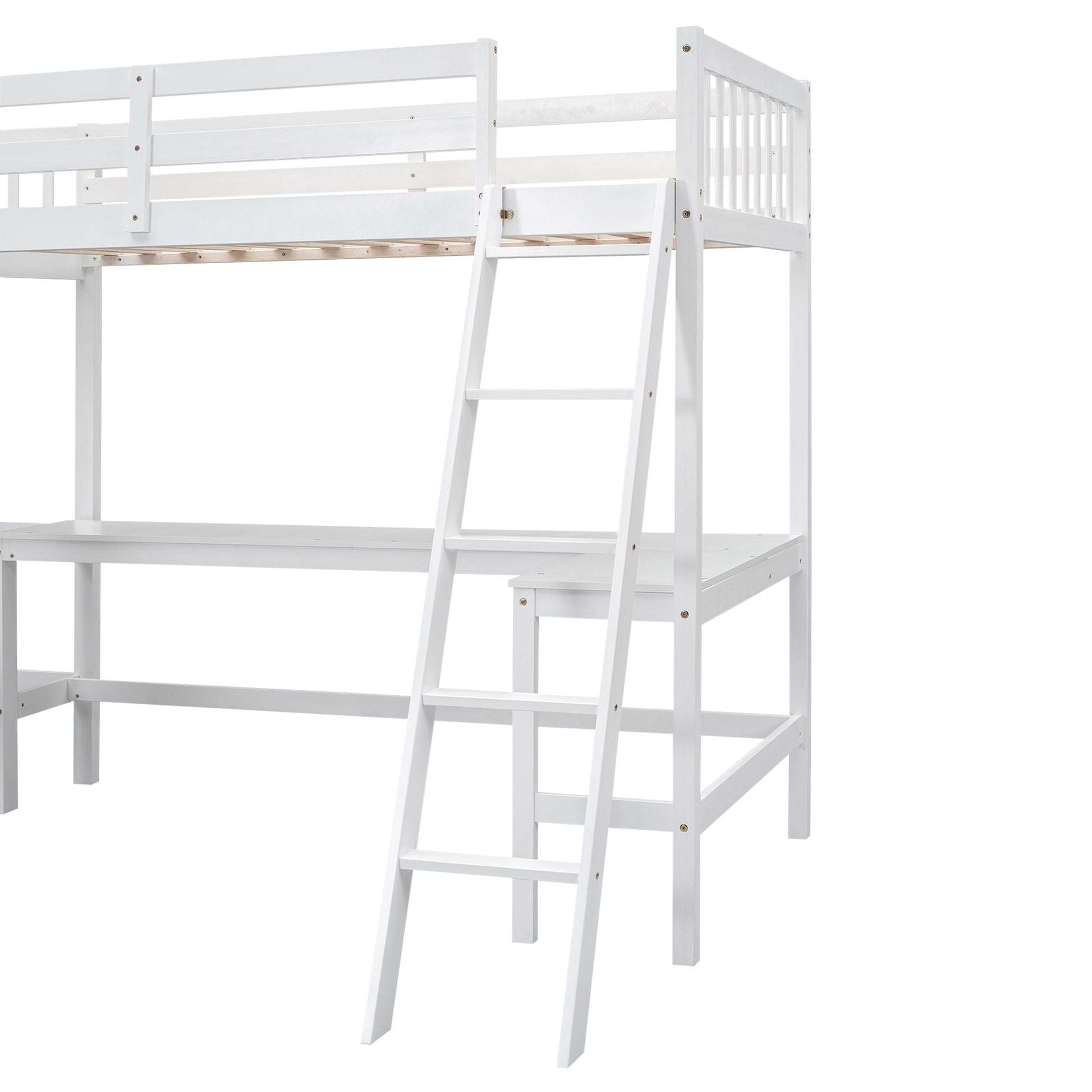 Wood Twin Size L Shaped Loft Bed With Ladder And 2 Built In L Shaped Desks, White Box Spring Not Required Twin White Wood Bedroom Solid Wood Mdf