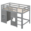Wood Twin Size Loft Bed With Built In Storage Wardrobe And 2 Windows, Gray Box Spring Not Required Twin Gray Wood Bedroom Wood