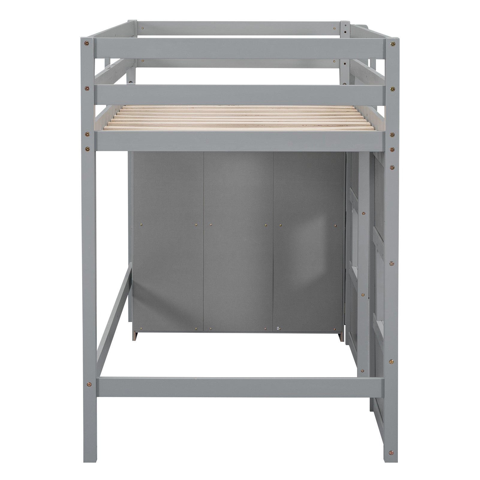 Wood Twin Size Loft Bed With Built In Storage Wardrobe And 2 Windows, Gray Box Spring Not Required Twin Gray Wood Bedroom Wood