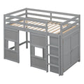 Wood Twin Size Loft Bed With Built In Storage Wardrobe And 2 Windows, Gray Box Spring Not Required Twin Gray Wood Bedroom Wood